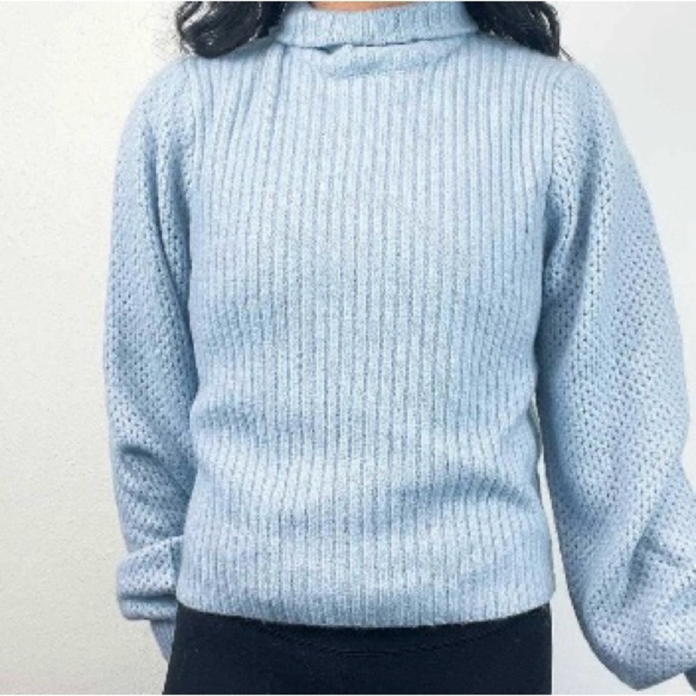 Lulu's Soft Sky Blue Cowl Neck Sweater